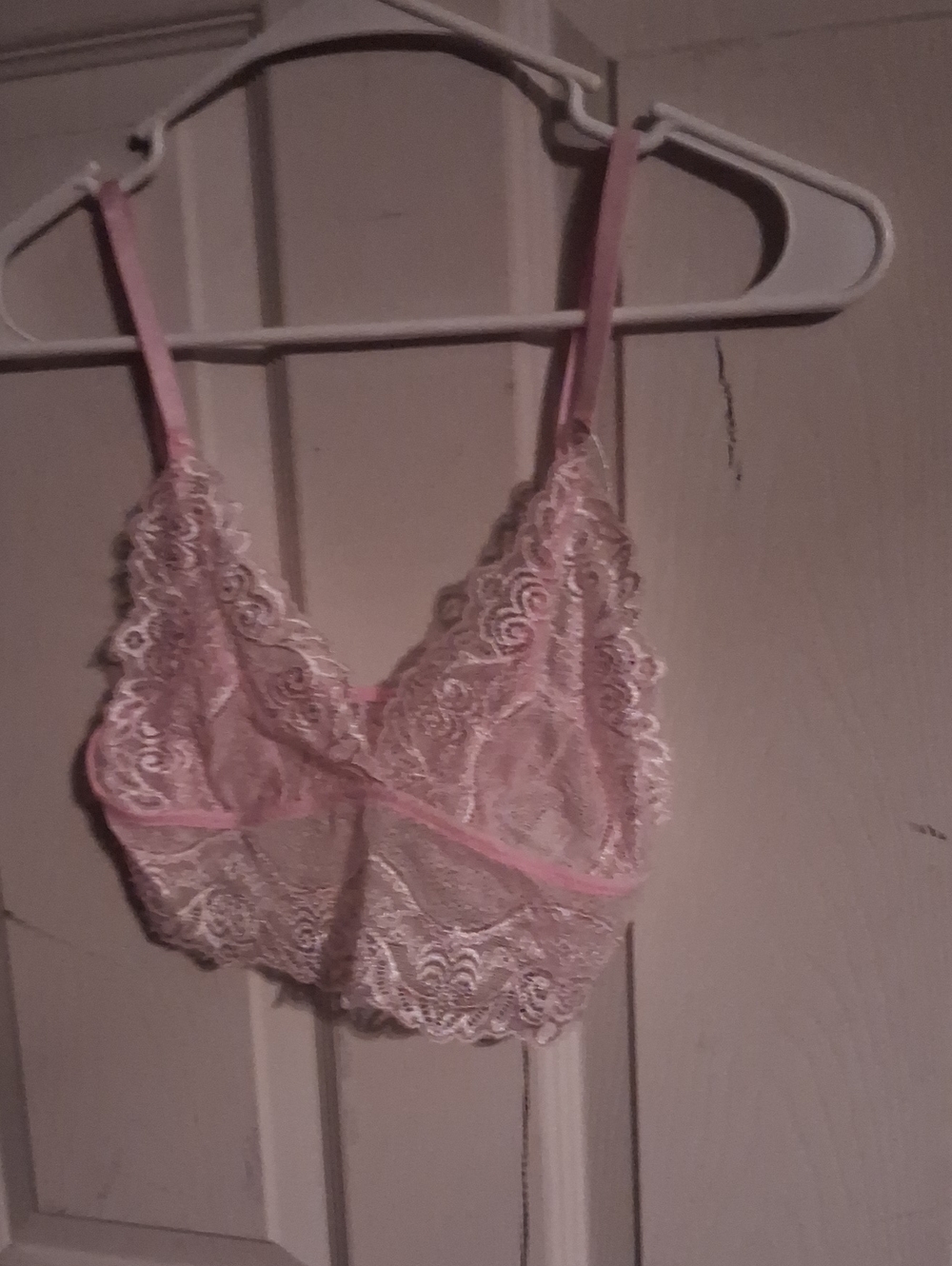 Sheer Pink Lace Bralette with Scalloped Trim
